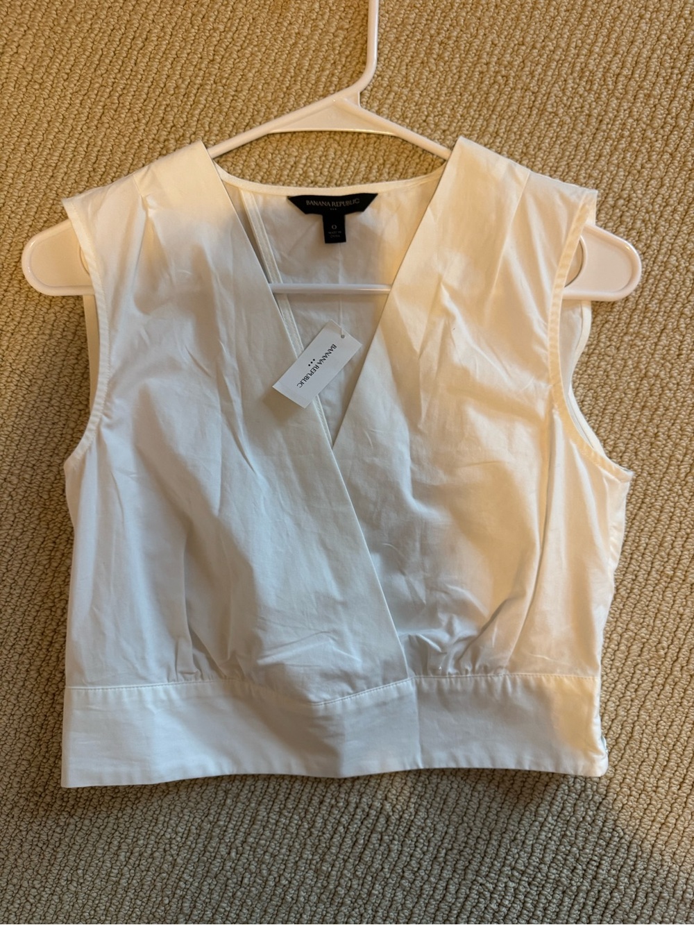Banana Republic White Sleeveless V-Neck Wrap-Front Top